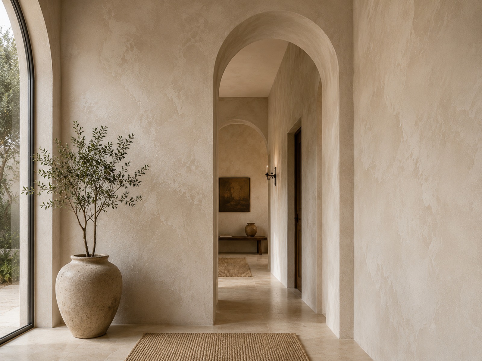 Custom finish in an arched niche with minimalist decor
